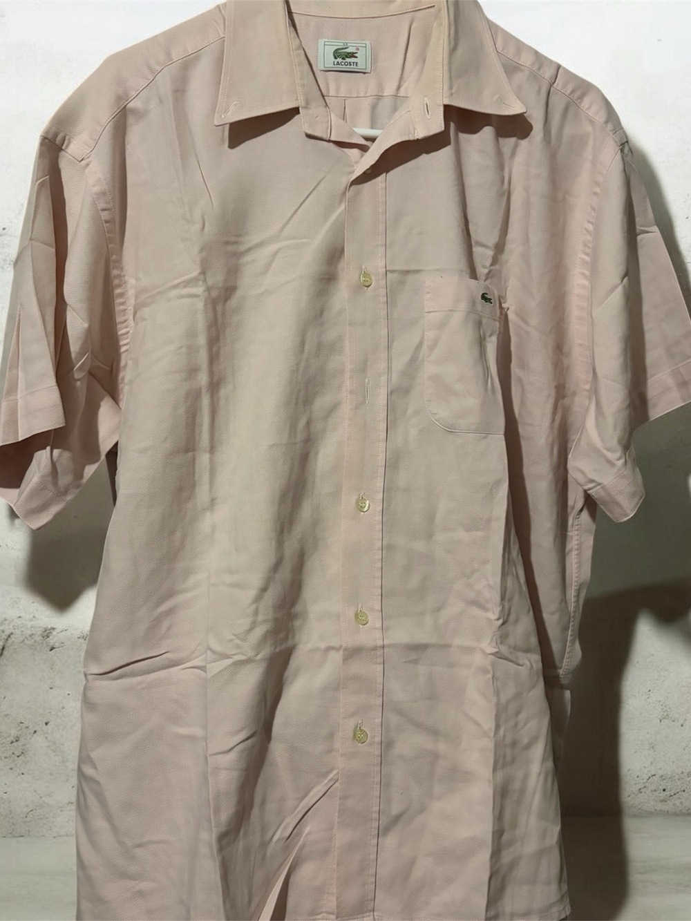 Lacoste Men’s Pale Pink Short-Sleeve Button-Down Shirt